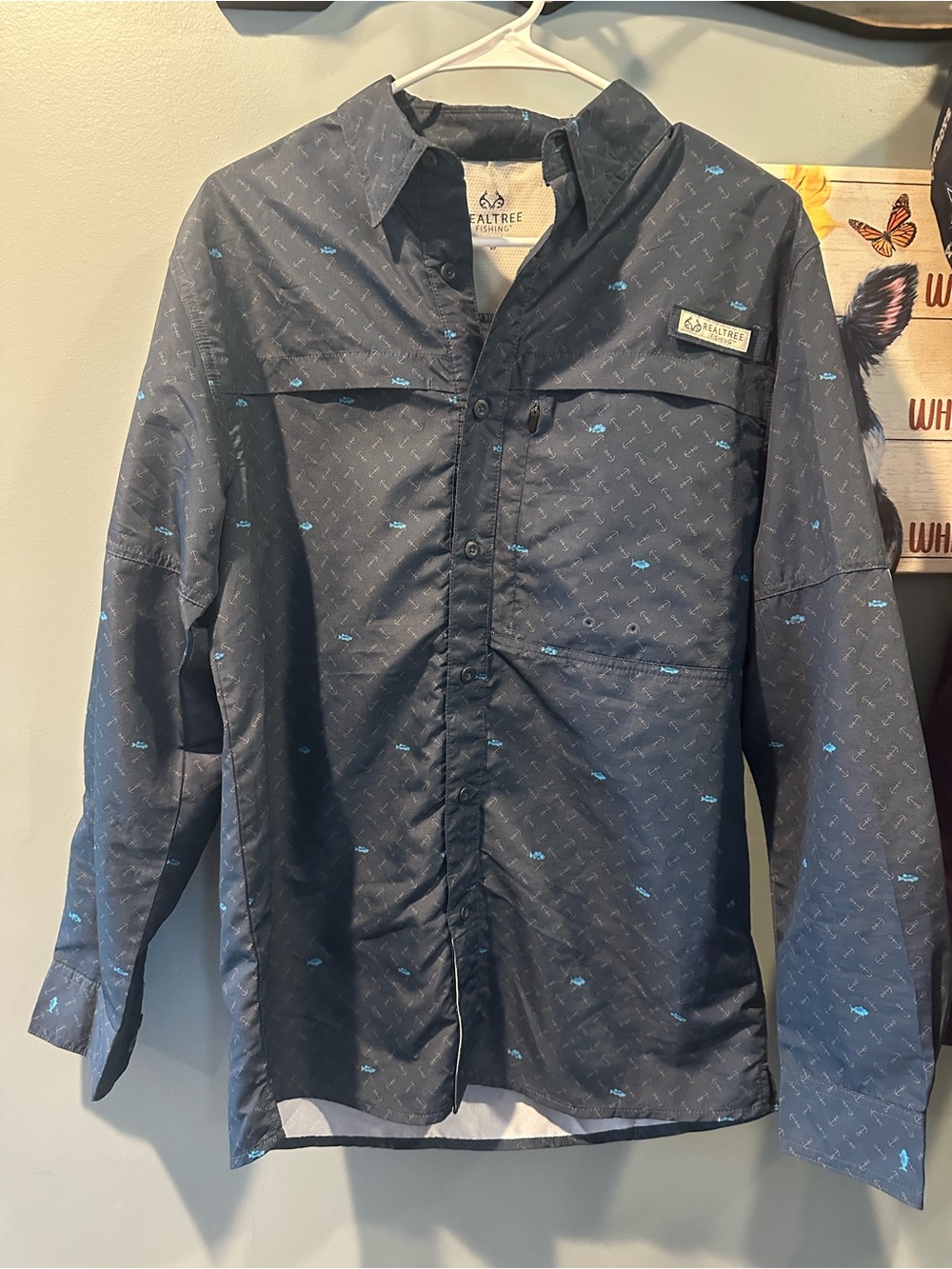 Realtree Dark Blue Lightweight Button-Up Fishing Shirt Jacket